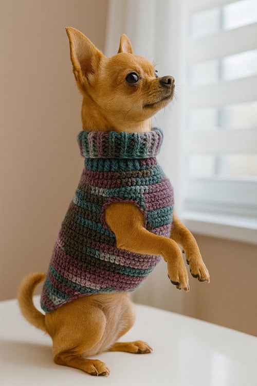 Wildpul® Partner-Set: Handgestrickter Hunde-Pullover mit Mütze & Schal für Dog Mom – Matchy Outfit