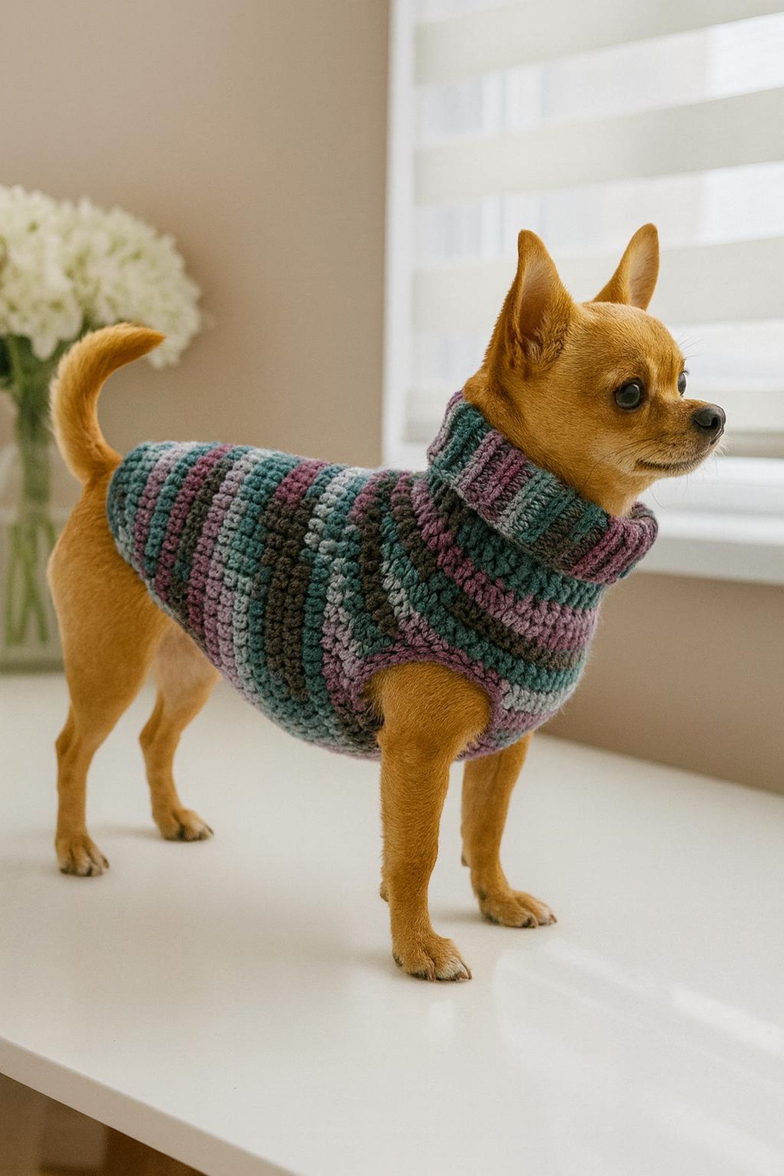 Wildpul® Partner-Set: Handgestrickter Hunde-Pullover mit Mütze & Schal für Dog Mom – Matchy Outfit