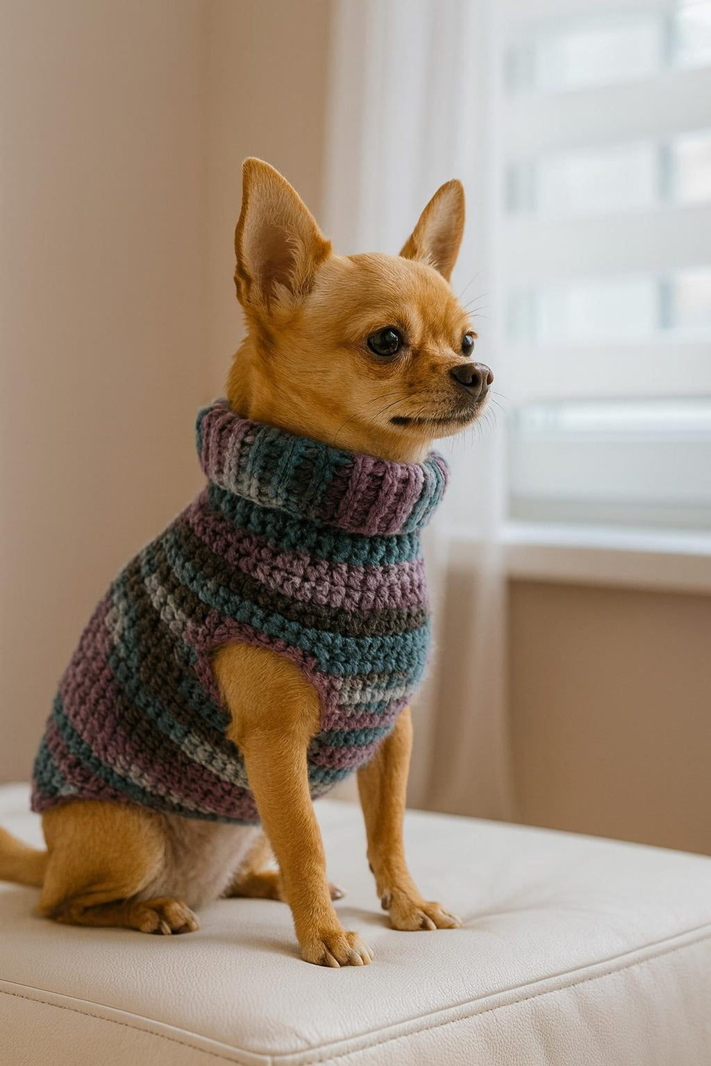 Wildpul® Partner-Set: Handgestrickter Hunde-Pullover mit Mütze & Schal für Dog Mom – Matchy Outfit