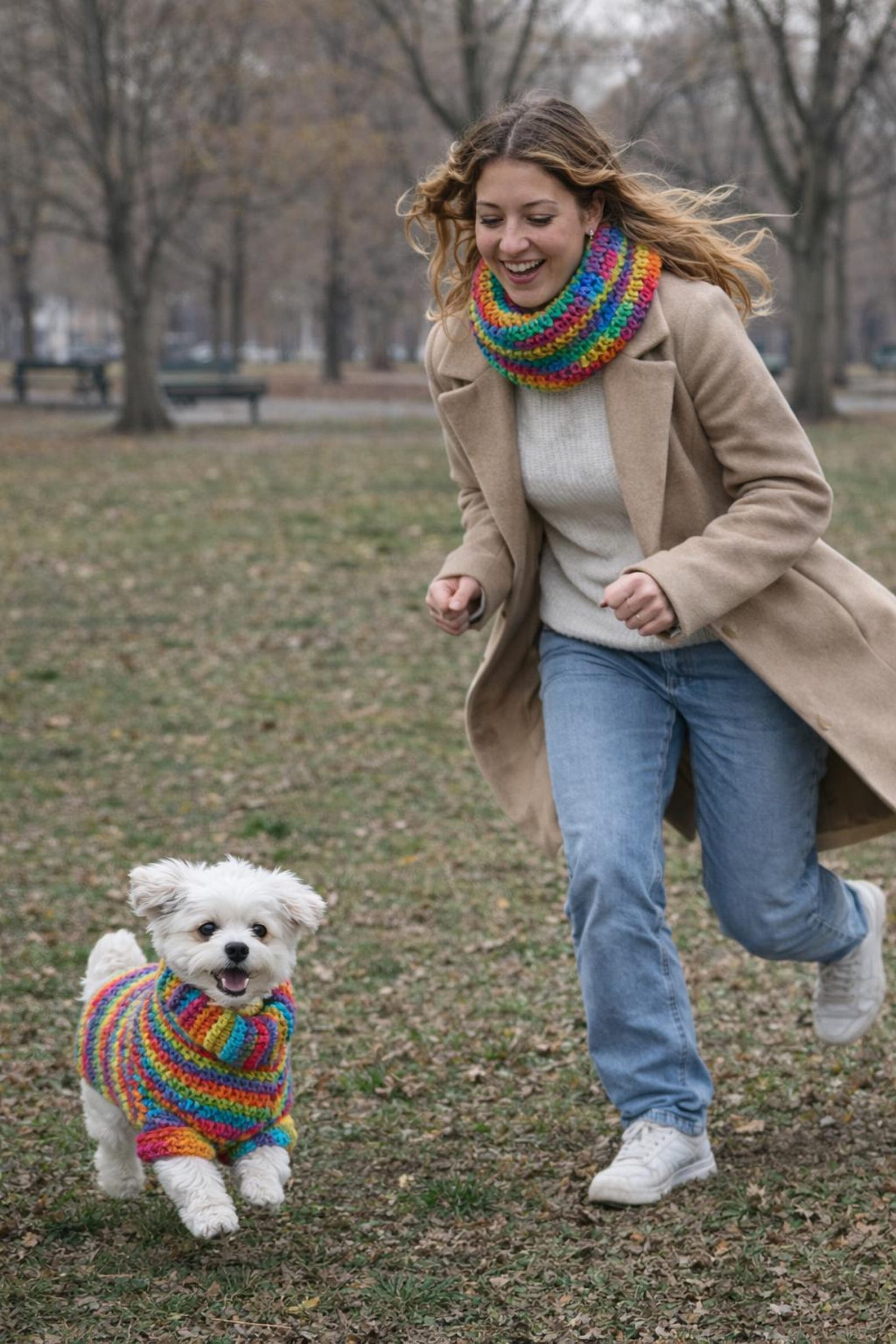Wildpul® Partner-Set: Handgestrickter Hunde-Pullover mit passendem Schal für Dog Mom & Dog Dad