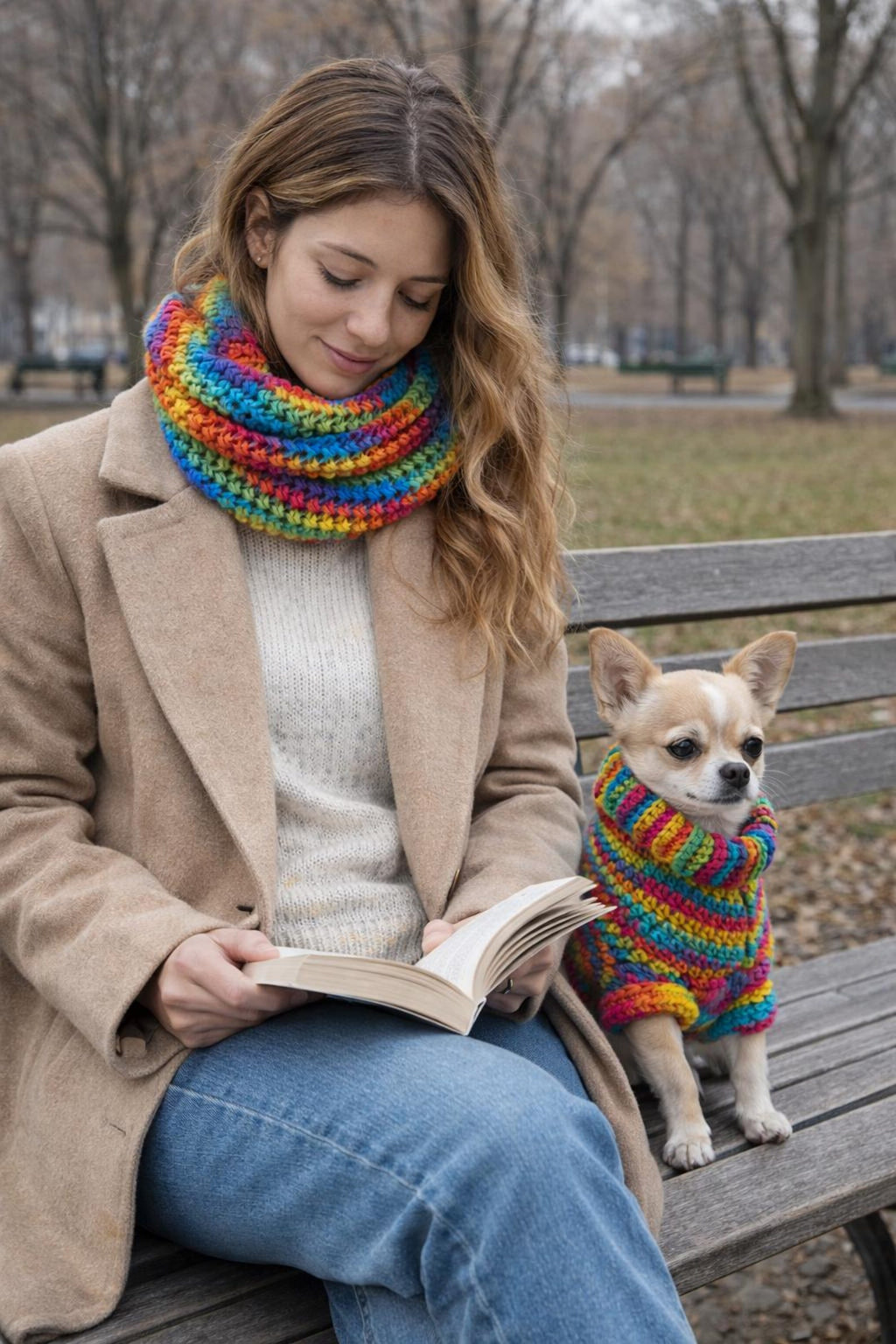 Wildpul® Partner-Set: Handgestrickter Hunde-Pullover mit passendem Schal für Dog Mom & Dog Dad