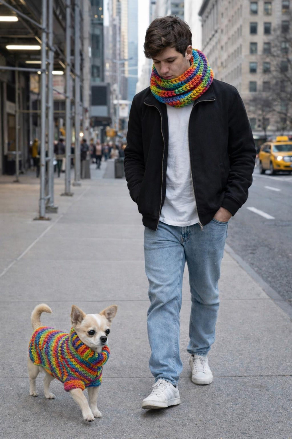 Wildpul® Partner-Set: Handgestrickter Hunde-Pullover mit passendem Schal für Dog Mom & Dog Dad