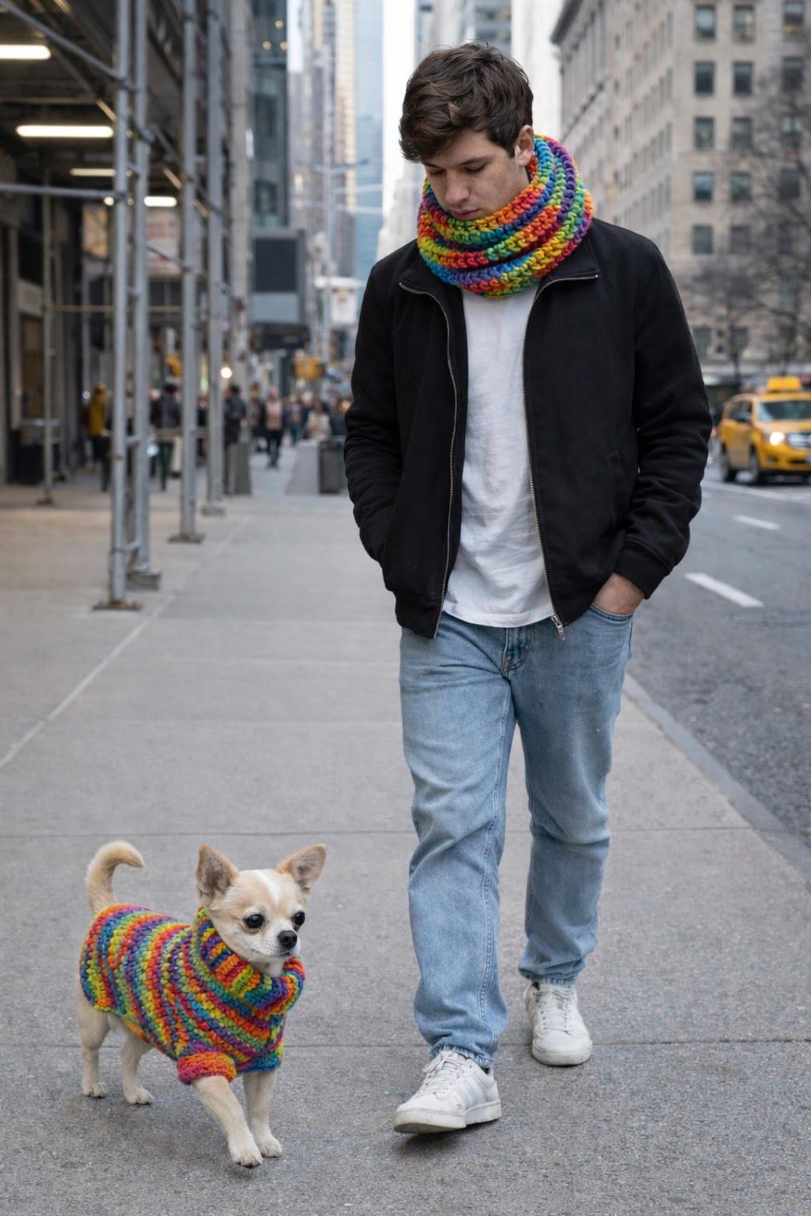 Wildpul® Partner-Set: Handgestrickter Hunde-Pullover mit passendem Schal für Dog Mom & Dog Dad