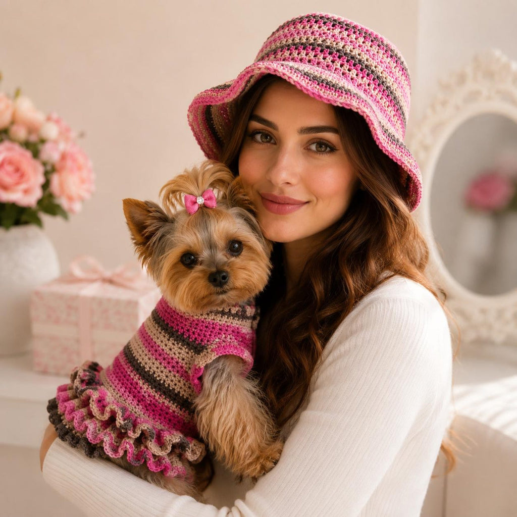 Wildpul® Partner-Set: Handgestrickter Hunde-Pullover mit passender Mütze für Dog Mom