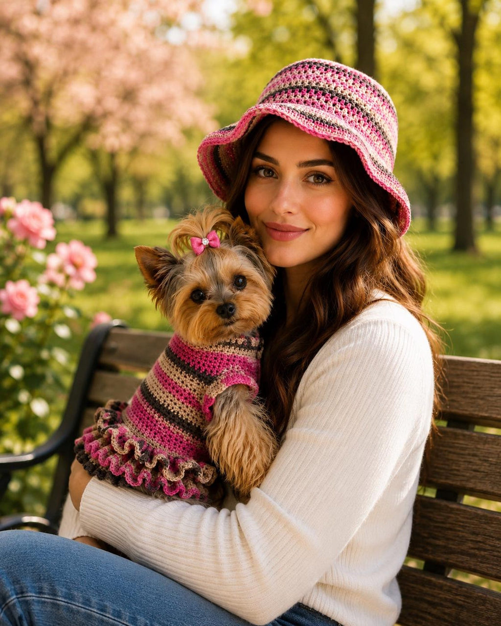 Wildpul® Partner-Set: Handgestrickter Hunde-Pullover mit passender Mütze für Dog Mom