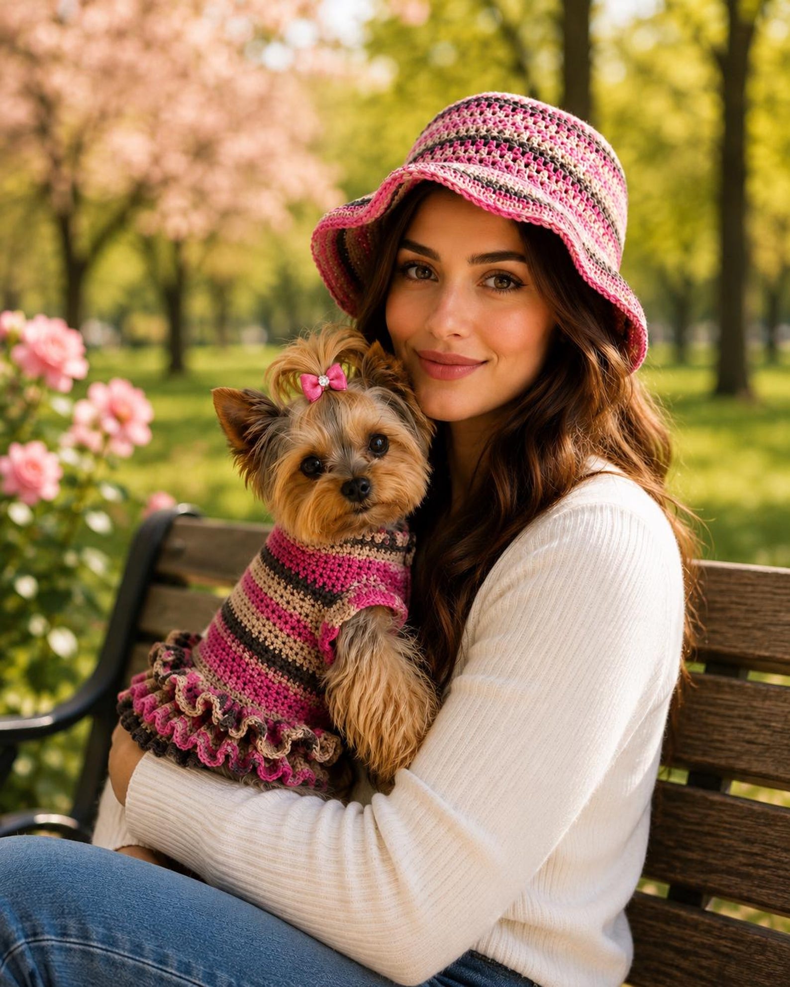 Wildpul® Partner-Set: Handgestrickter Hunde-Pullover mit passender Mütze für Dog Mom